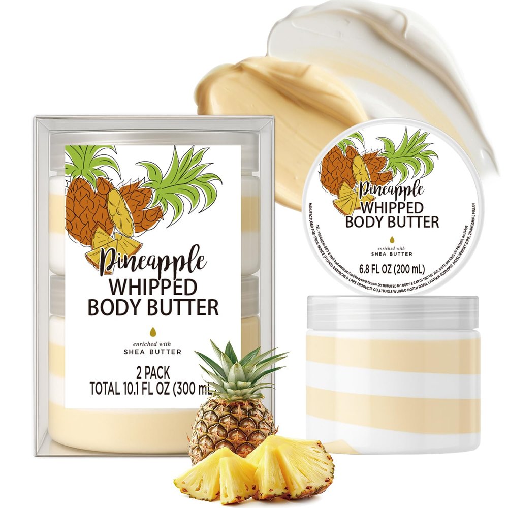 Embleaf Pineapple Whipped Body Butter, Shea Body Butter for Women Dry Skin, Natural Pineapple Lotion for Body Moisturizer-Deep Moisturizing and Softening-3.4 floz+6.8 floz(100ml+200ml)