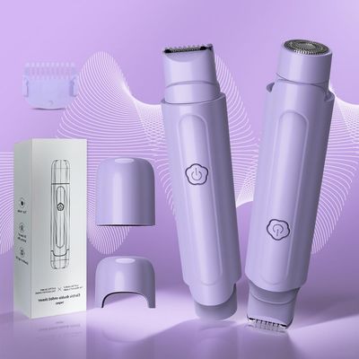 2 in 1 Women's Electric Shaver, Dual Head Bikini Hair Trimmer, IPX6 Waterproof, Wet & Dry, Bikini Underarm Leg Arm Body Facial Epilator, (Purple)