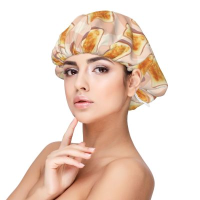 Silk Bonnet for Sleeping Women Men, Cute Toast Print Soft Adjustable Elastic Satin Bonnet for Sleeping, Comfy Similar Silk Curly Hair for Sleep Black