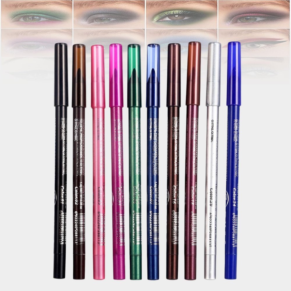 10PCS Pearl Eyeshadow Stick Set  Shimmer & Matte Cream Eyeshadow Pencils, Metallic Brown Glitter Eyeliner Crayons for Women, Professional Eye Makeup Kit for Halloween & Daily Use