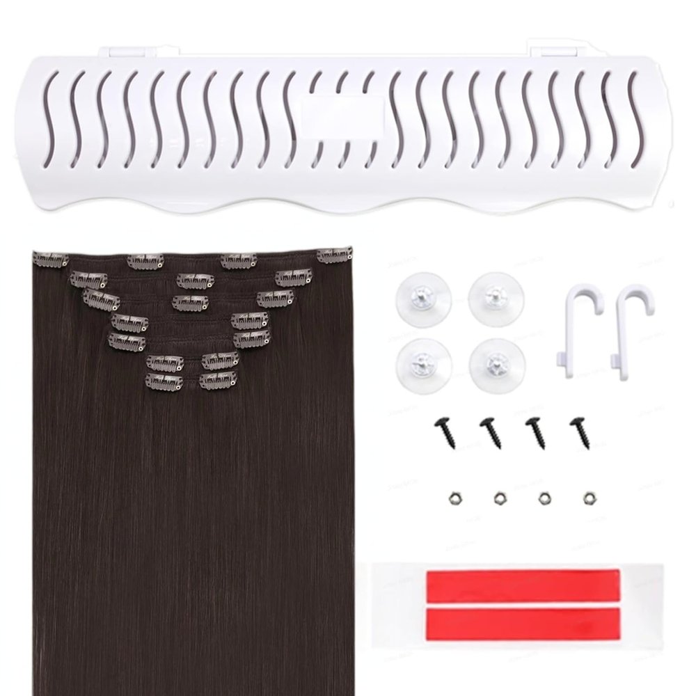 Full Shine Total 2 Packs 20 Inch #2 Clip in Hair Extensions Real Human Hair & Hair Extensions Holder