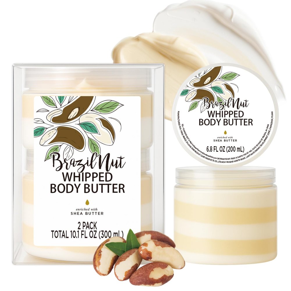 Embleaf Brazil Nut Whipped Body Butter, Shea Body Butter for Women Dry Skin, Natural Brazil Nut Lotion for Body Moisturizer-Deep Moisturizing and Softening-3.4 floz+6.8 floz(100ml+200ml)