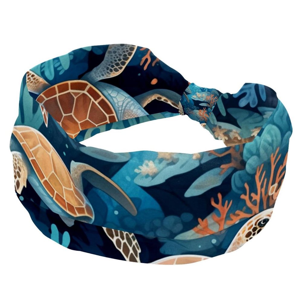 1 Pack Headbands for Women Non Slip Elastic Sports Hair Bands for Women, Soft Cloth Headband for Workout Yoga Fashion Hair Accessories,Turtle Art