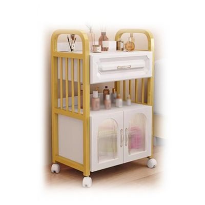 LumaGrove Salon Trolley with Drawers,Movable Beauty Locker,Instrument Shelf,Spa Equipment Three Tiers of Storage Space(Gold-White,50x33x82cm-C)
