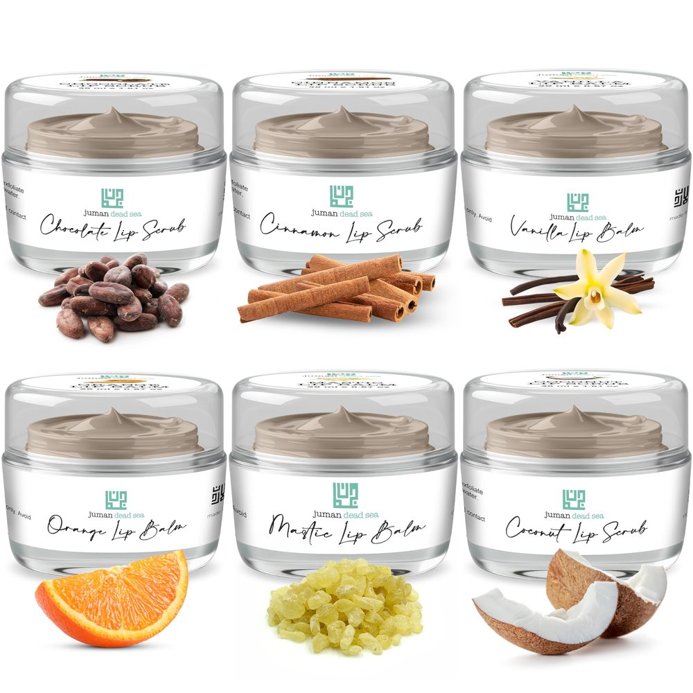 Juman Dead Sea Minerals Lip Care Set Trio | Lip Exfoliator Scrubs & Moisturizing Lip Balms | Ultra Gift Set | Hydrates & Protects | With Essential Oils | Vegan | SLS & Paraben-Free