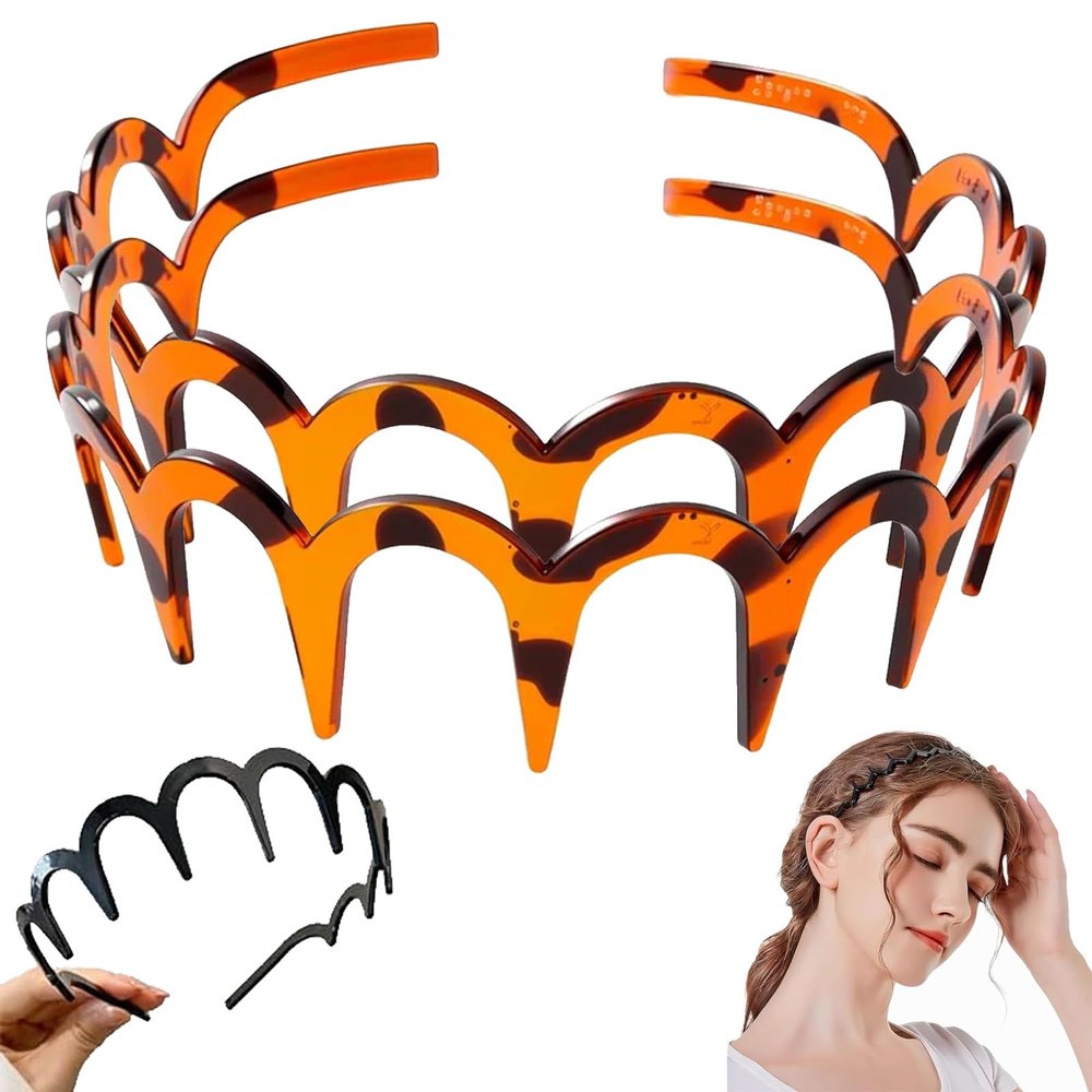 2025 New U Shape Fashion Tooth Hair Comb Headband, High Cranium Head Bands for Women's Hair, Non-Slip Plastic Teeth, Fluffy Top, for Teen Girls (Amber*2)