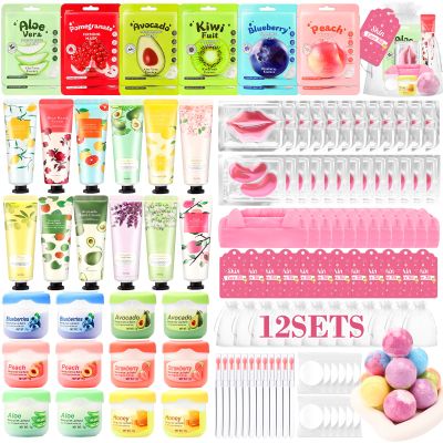 132 PCS Spa Party Supplies, Spa Party Favors Include Face Masks Skincare, Hand Cream, Lip Balm, Under Eye Patches, Lip Mask and Foot Bath Bombs, Spa Birthday Sleepover Party Supplies