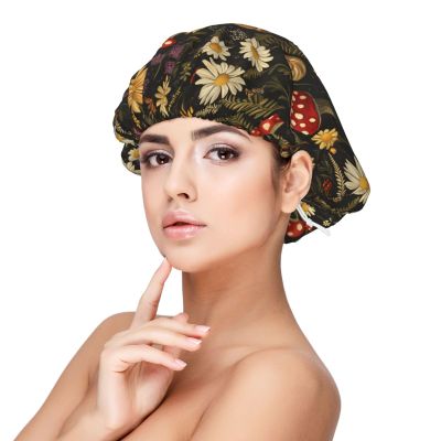 Silk Bonnet for Sleeping Women Men, Vintage Mushroom Plant Print Soft Adjustable Elastic Satin Bonnet for Sleeping, Comfy Similar Silk Curly Hair for Sleep Black
