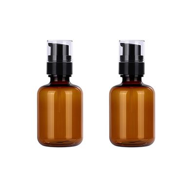 QUUPY 2Pcs 120ML/4OZ Amber Plastic Lotion Pump Bottle Empty Refillable Makeup Dispenser Container With Press Pump for Essential Oil Cream Lotion
