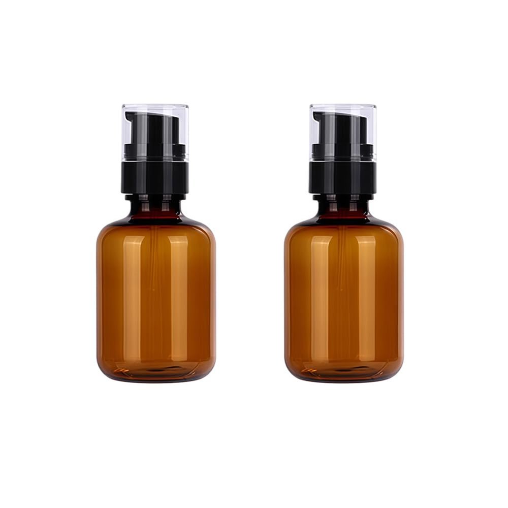 QUUPY 2Pcs 120ML/4OZ Amber Plastic Lotion Pump Bottle Empty Refillable Makeup Dispenser Container With Press Pump for Essential Oil Cream Lotion