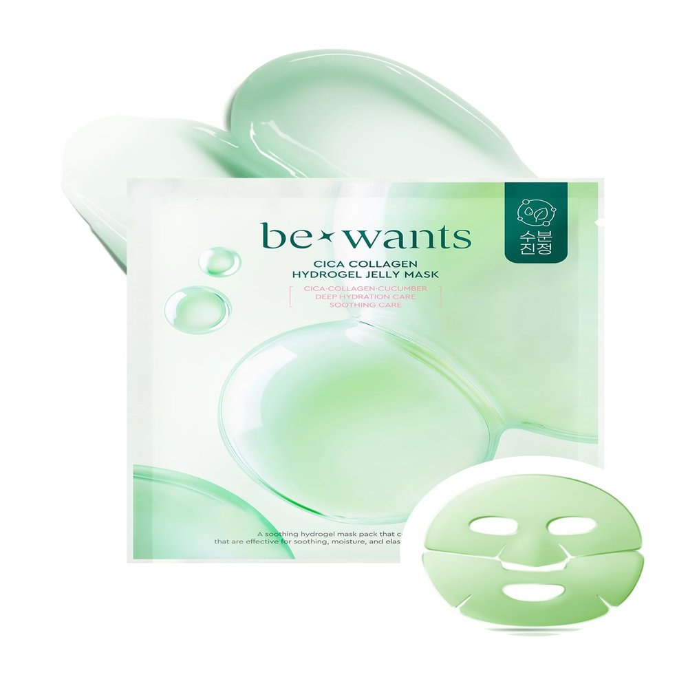 Bewants Cica Collagen Hydrogel Jelly Mask with Centella Asiatica, Aloe Vera, Cucumber Extract Moisturizing Face Sheet for Soothing, Firming, and Radiance (1 Pack)