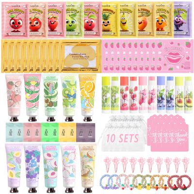 100Pcs Spa Party Supplies for Girls,Spa Party Favors Skincare Fruit Face Masks,Lip Masks,Under Eye Patches,Hand Cream,Lip Balm,Thank You Gifts Bulk,Spa Birthday Sleepover Party Supplies for Women