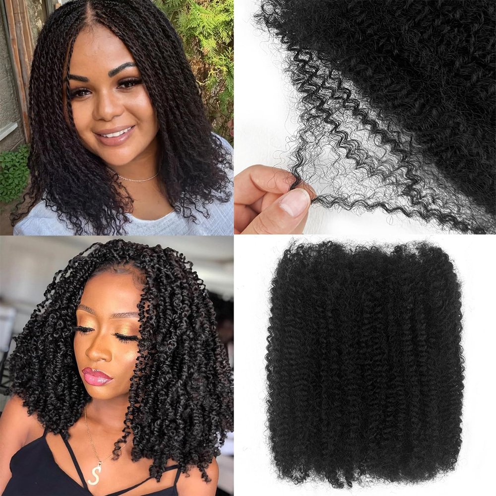 Afro Kinky-curly Human Hair Bulk for Twist 14 Inch Afro Kinkys Bulk Human Hair for Dreadlock Extensions Repair Locs Natural Black Spring Twist Braiding for Locs 40 Gram/Bundle