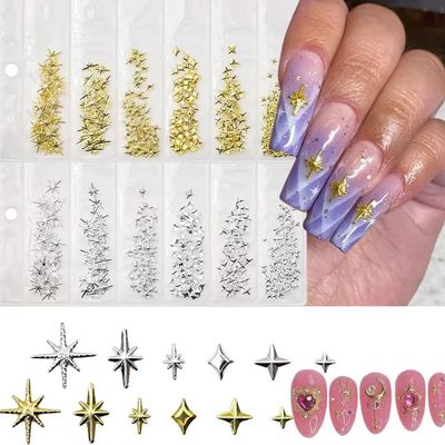 230Pcs Silver Star Nail Charms, 3D Rhinestone Decor for Acrylic Nails