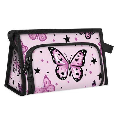 Skonsati Purple Butterfly Travel Toiletry Bag Portable Cosmetic Bags Travel Makeup Bag for Women Waterproof Toiletry Bag with Divider & Handle