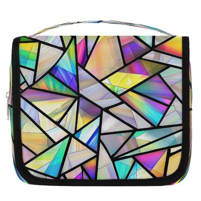 DXTKWL Toiletry Bag for Women Men, Geometric Iridescent Triangles Pattern Waterproof Travel Toiletry Bags with Hanging Hook, Portable Wash Makeup Cosmetic Bag
