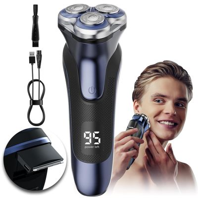 Electric Razor for Men, Electric Shaver for Men Face, with Pop Up Trimmer Waterproof Wet Dry Rechargeable Shaver Neon Blue