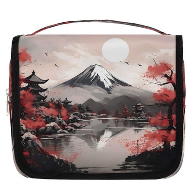DXTKWL Toiletry Bag for Women Men, Japanses Fuji Moutain Cherry Blossom Waterproof Travel Toiletry Bags with Hanging Hook, Portable Wash Makeup Cosmetic Bag
