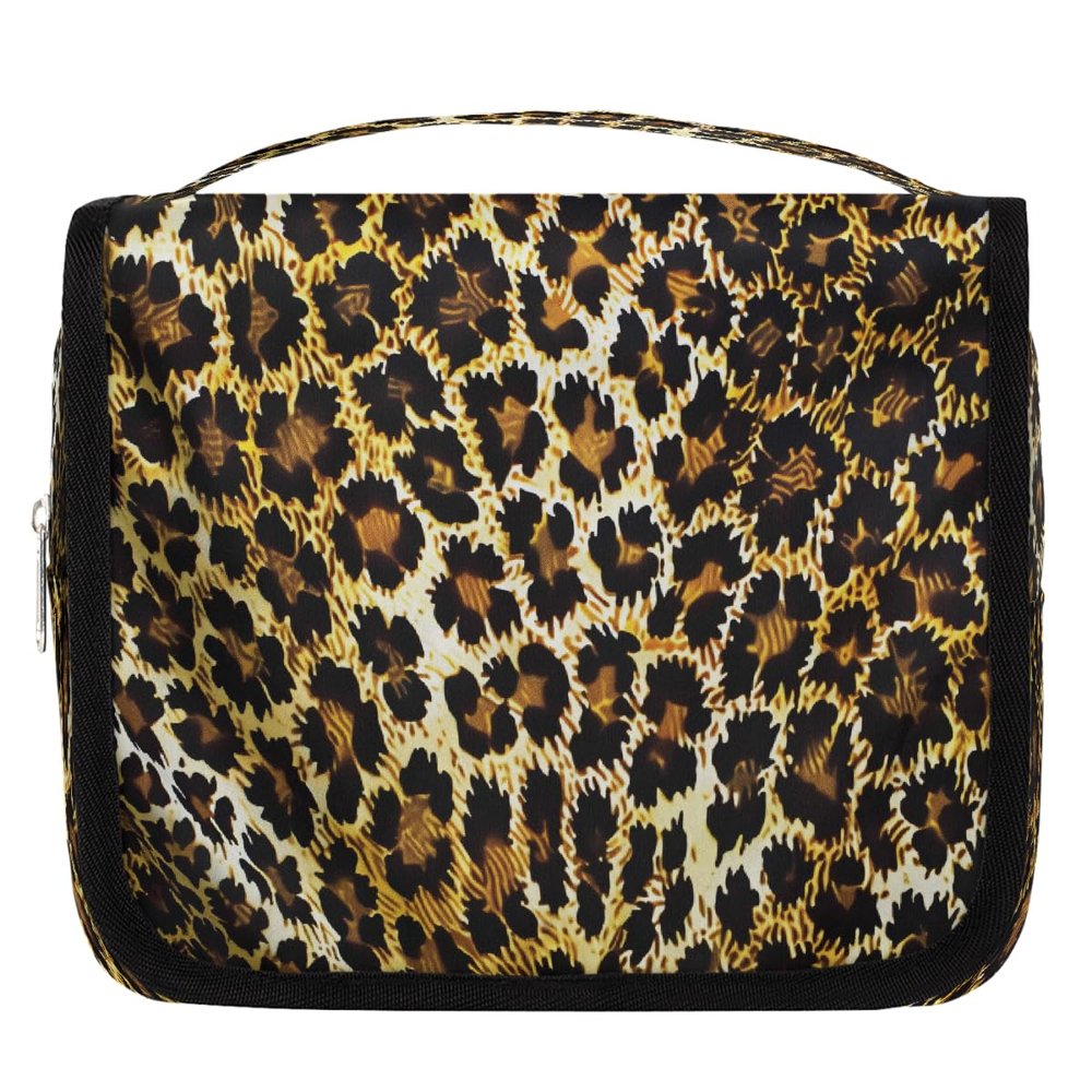 DXTKWL Toiletry Bag for Women Men, Vintage Leopard Print Waterproof Travel Toiletry Bags with Hanging Hook, Portable Wash Makeup Cosmetic Bag