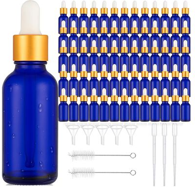 110 Pcs 1 Oz Glass Dropper Bottles with Golden Caps for Essential Oils Perfumes Cosmetics and Travel Liquid Storage Featuring Funnels Droppers and Cleaning Brushes (Blue)