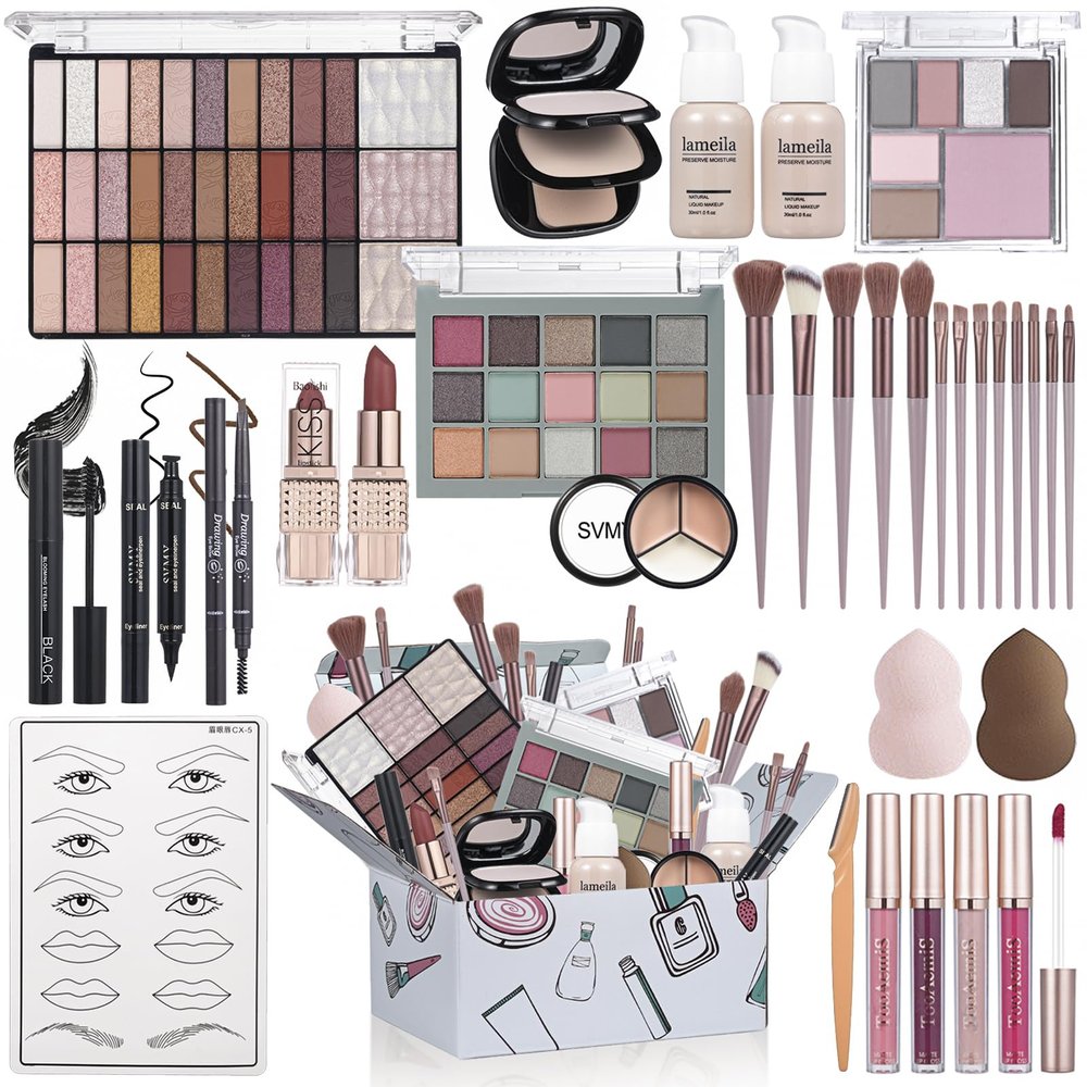 All in One Makeup Kit for Women Full Kit, Makeup Gift Set for Girls & Teen, Travel Makeup Set, Professional Makeup Kit Includes lash Clusters Kit Eyeshadow Lipstick Brow Pencil Eyeliner Brush Set