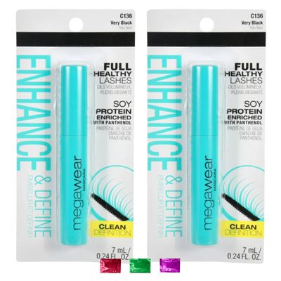 Enhance & Define Mascara Black 0.24 Fl Oz 2 Pack, Vegan Gel Volumizing Mascara with Soy Protein, Smudge-Proof Paraben-Free Clean Beauty Makeup Kit Essential with Snoep in Beperkte Oplage