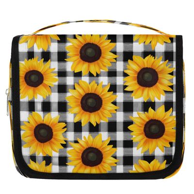 DXTKWL Toiletry Bag for Women Men, Sunflower Plaid Waterproof Travel Toiletry Bags with Hanging Hook, Portable Wash Makeup Cosmetic Bag