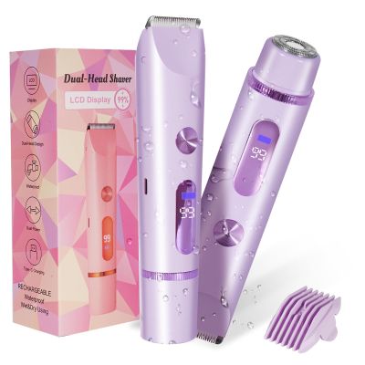 Bikini Trimmer for Women 2in1 High Power Epilators Hair Removal Waterproof Electric Razors Women's Electric Razor Pubic Hair Trimmer Shaver for Women for Ladies Pubic,Face,Underarms,Legs(Purple)