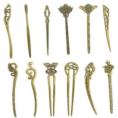 12Pcs/Set Chinese Hair Sticks, 12 Styles Vintage Bronze Decorative Hair Sticks for Women Classic & Vintage Hairpins for Wedding, Party, Festival, Ceremony, Pins