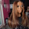 13x6 Highlight Human Hair HD Lace Front Wig Bleached Knots Layered Cut Straight 1b27 Color Wig Pre Plucked Brazilian Remy Hair 150% Density 24Inch view 1