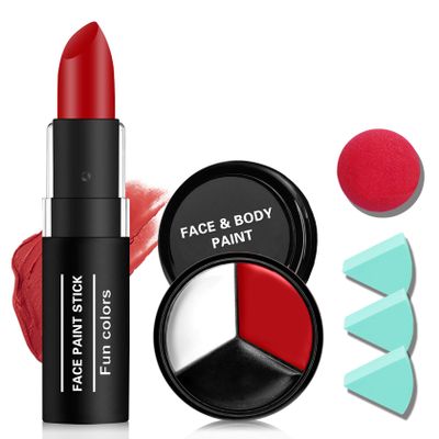 IONSGAKO Halloween Joker Clown Makeup Kit, White Black Red Face Body Paint with Red Clown Nose, Professional Halloween SFX Cosplay Makeup Kit for Adults