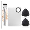 5 Pcs Makeup Mixing Palette with Foundation Brush, Puff and Spatula Set, Professional Stainless Steel Makeup Palette Cosmetic Accessories Set for Women Girl Cosmetic,Nail Art,Pigment Blending view 1