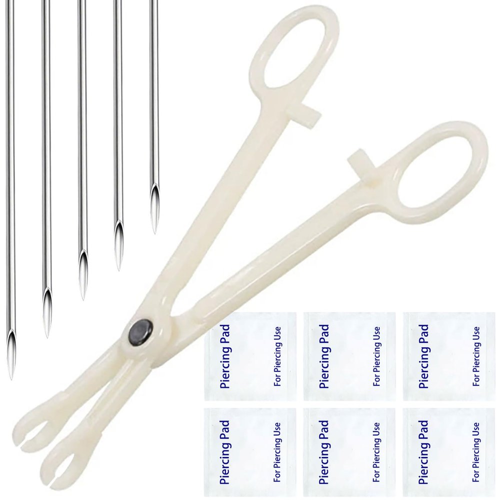 Body Piercing Needles Kits, Disposable Stainless Steel Needles with Forceps Clamp, Suitable for Ear Nose Septum Ear Tragus Helix Labret Nipple Lip Navel (16G-white)