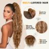 30 Inch Ponytail Extension, Layered Ponytail Extensions for Women, Soft Wavy Claw Clip in Ponytail Extension, Natural Synthetic Hair Pieces for Women (Light Brown with Bleach Blonde Highlights) view 2