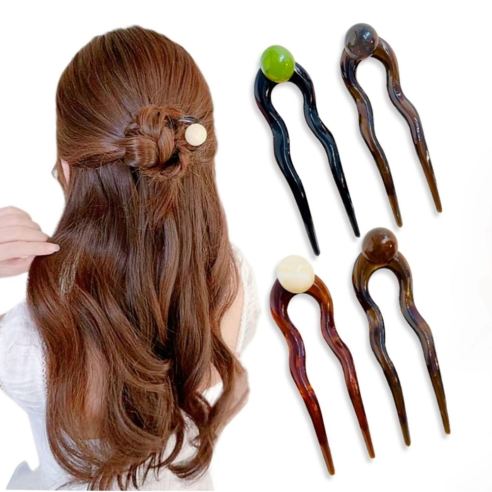 4 Pcs Prestige U French Hair Pins for Women, The Secret to Effortless Hair Clips for Buns, Hairpin for Thin Thick,Bobby Pins for Buns & French Twist