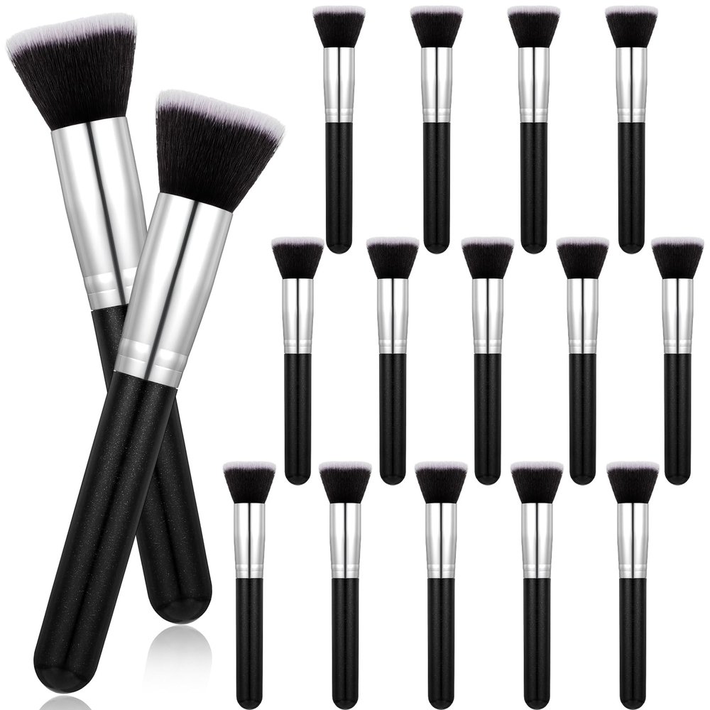 16 Pcs Flat Top Foundation Brush Face Blush Makeup Brush for Liquid, Cream, Powder, Blending, Buffing, Stippling Face Makeup Tools