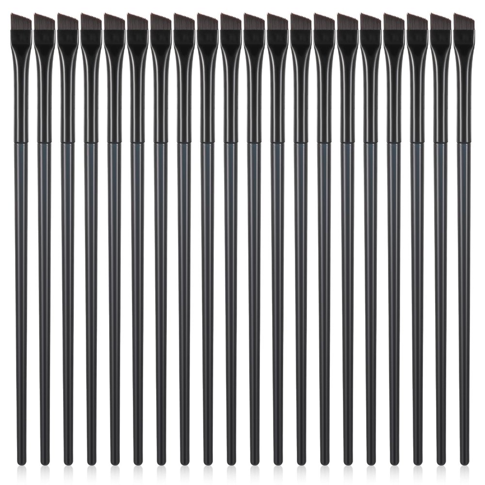 20 Pcs Angled Eyeliner Brushes Set, Eyebrow Tint Brush Fine Angled Point Eye Makeup Brush Applicator Black Flat Eye Brow Brushes