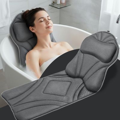 Rylor Full Body Bath Pillow Luxury Cushion for Bathtub | Extra Large & Thick | Premium Packaging - Head, Neck, Shoulder & Back Support Quick-Dry, Mold Resistant for Women & Men (Gray)