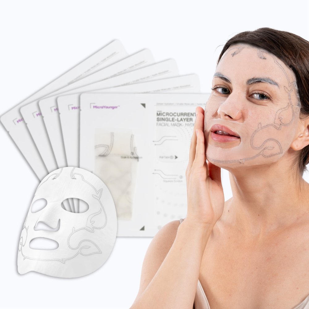 MicroYounger Microcurrent Facial Mask, Self-Powered Deep Hydration, 5 Pack