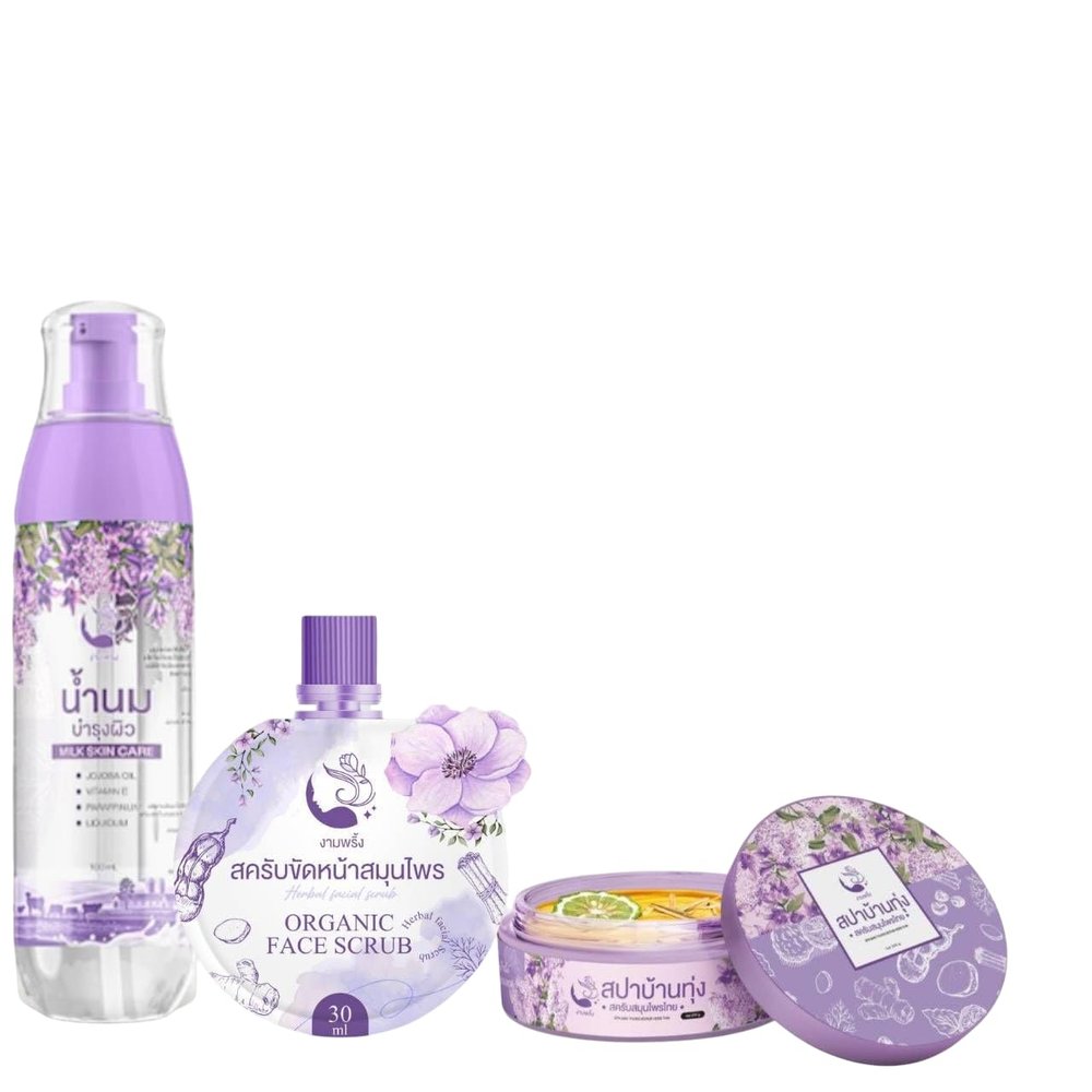 (Pack of 3) Set Spa Formula - Facial Scrub & Body Scrub & Milk Oil, Spa Ban Thung Scrub | Product of Thailand