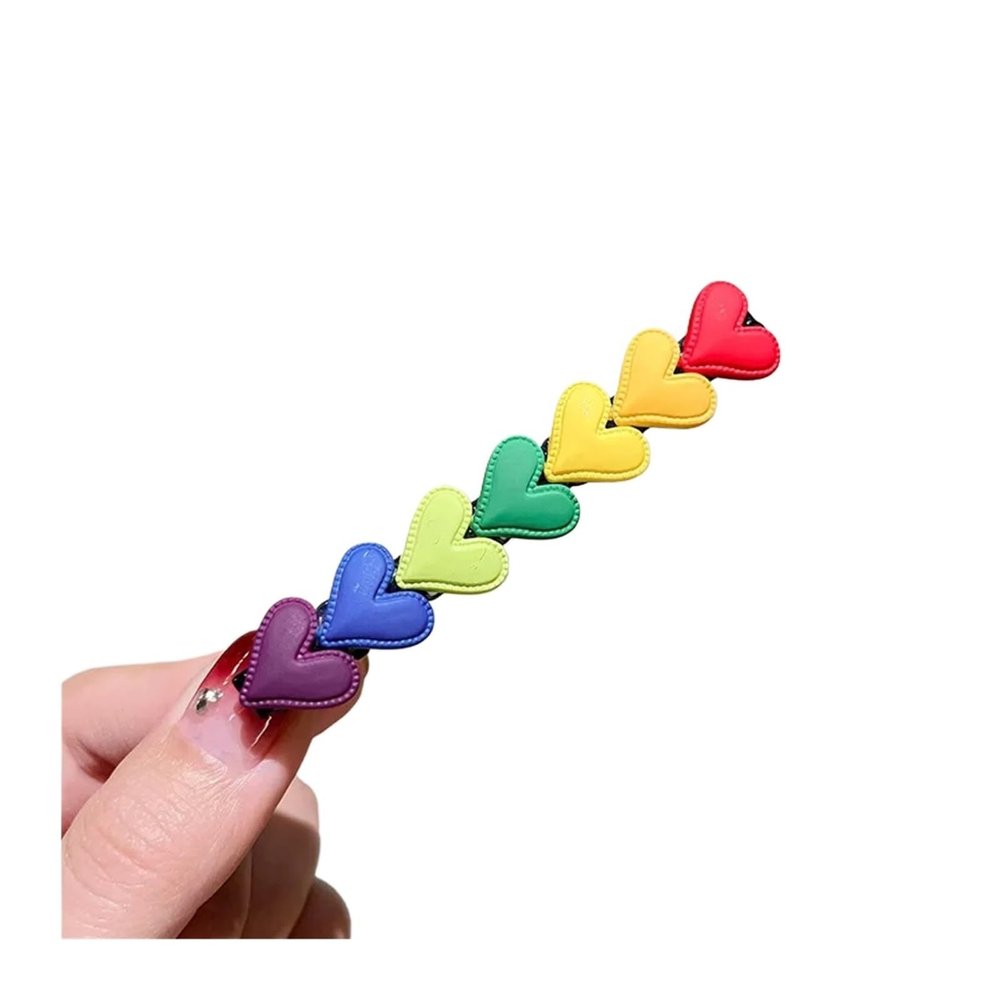 2025 New girlish rainbow heart hair clip for Women's one-line duckbill clip
