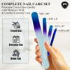 Alban Czech Glass Nail File Set with Manicure Stick & Vegan Leather Cosmetic Case (Royal Blue & Purple Nail Files, Royal Manicure Stick & Light Blue Cosmetic Case) view 2