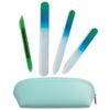 Alban Czech Glass Nail File Set with Manicure Stick & Vegan Leather Cosmetic Case (Green-Blue Nail Files, Green Manicure Stick & Light Blue Cosmetic Case) view 1