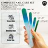 Alban Czech Glass Nail File Set with Manicure Stick & Vegan Leather Cosmetic Case (Green-Blue Nail Files, Green Manicure Stick & Light Blue Cosmetic Case) view 2