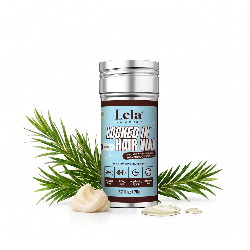 Lela Beauty Locked In Wax Stick Strong Hold Styling with Castor Oil, Shea Butter & Tea Tree Oil - Hydrating Paraben Free Formula for Smooth Frizz Control with No Scent - 2.7fl oz