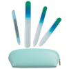 Alban Czech Glass Nail File Set with Manicure Stick & Vegan Leather Cosmetic Case (Green-Blue Nail Files, Light Blue Manicure Stick & Cosmetic Case) view 1