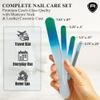 Alban Czech Glass Nail File Set with Manicure Stick & Vegan Leather Cosmetic Case (Green-Blue Nail Files, Light Blue Manicure Stick & Cosmetic Case) view 2