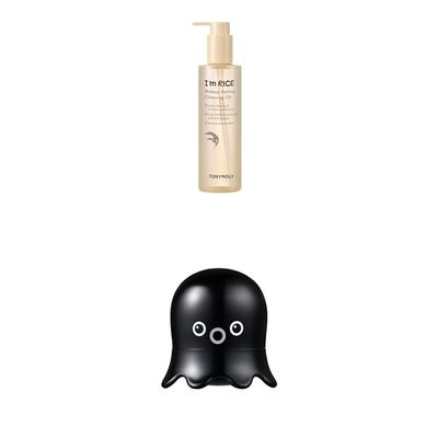 Bundle of TONYMOLY Im Rice Makeup Melting Cleansing Oil Gentle Cleanser for Sensitive Skin + Tako Pore Blackhead Remover Scrub Stick Charcoal & Dead Sea Salt Exfoliator