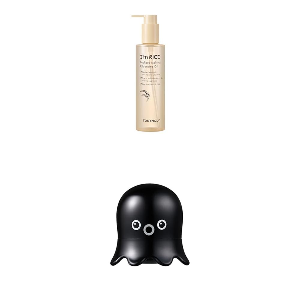 Bundle of TONYMOLY Im Rice Makeup Melting Cleansing Oil Gentle Cleanser for Sensitive Skin + Tako Pore Blackhead Remover Scrub Stick Charcoal & Dead Sea Salt Exfoliator