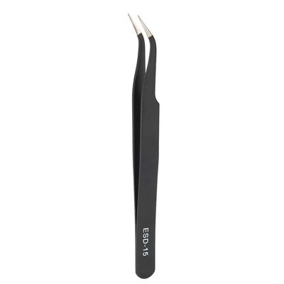 Akozon 2PCS E 15 Anti Static Precision Curved Tweezers Less Steel Maintenance Tools for Electronics, Watches, and Glasses (ESD-15 (elbow))